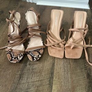 Boohoo Brown and Snake Print Strappy Heels